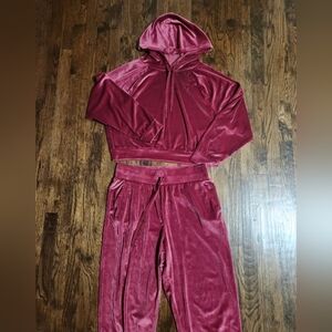 Victoria’s Secret On Point 2-piece Ribbed Velour Hoodie Pants Outfit Wine large